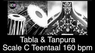 Tabla and Tanpura Scale C  Teen Taal 160 bpm madhya laya with Tanpura scale C [upl. by Lehacim]