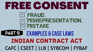 Fraud  Misrepresentation  Mistake  Free Consent  Indian Contract Act  Caselaws  Example [upl. by Lonee169]