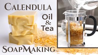 Calendula Soap using Infused Oil amp Tea  Cold Process Soapmaking [upl. by Marden]