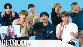 BTS Watches Fan Covers On YouTube  Glamour [upl. by Mapes]