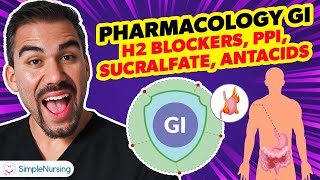 Pharmacology GI  H2 Blockers PPI Sucralfate Antacids nursing RN PN NCLEX [upl. by Gnouc]