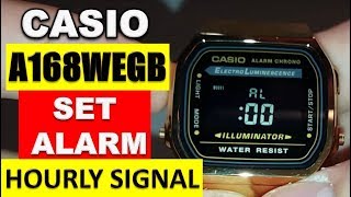 Casio A168WEGB1BEF RETRO Set ALARM and Hourly Signal [upl. by Corabel97]