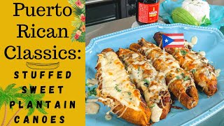 Puerto Rican Stuffed Sweet Plantains aka Canoes  Canoas de Plátanos Maduros Boricua  SO CHEESY [upl. by Aneeled]