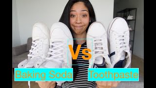 Cleaning WHITE SHOES  Toothpaste Vs Baking Soda [upl. by Heymann]