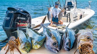 Epic Islamorada Fishing Frenzy  Lobster Mahi Mahi Tuna Grouper Catch Clean Cook [upl. by Ynatirb]