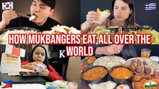 how mukbangers eat around the WORLD [upl. by Ahsirtak]