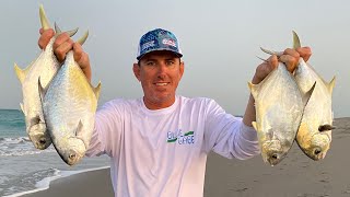 POMPANO  Surf Fishing  Catch Clean amp Cook [upl. by Airdnassac]